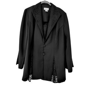 Vintage 22W Black Floral Lace Jacket 3X Blazer Whimsigoth Elegant Classic Insert